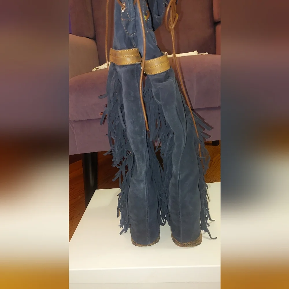 SOLD El Vaquero Coleen Drifter Tall Moccasin Boots Navy Brand New in Box - Picture 12 of 16